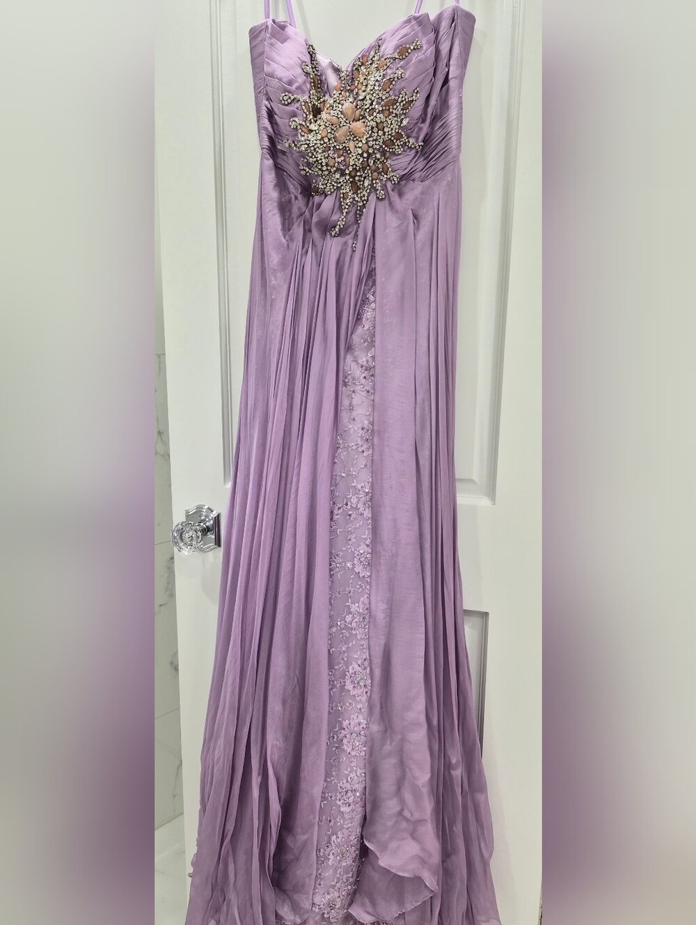 Mac Duggal Lilac Beaded Strapless Evening Gown Prom